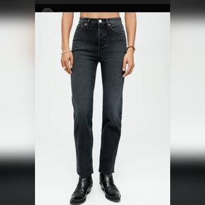 Re/Done Black Ankle Frayed Stovepipe Jeans